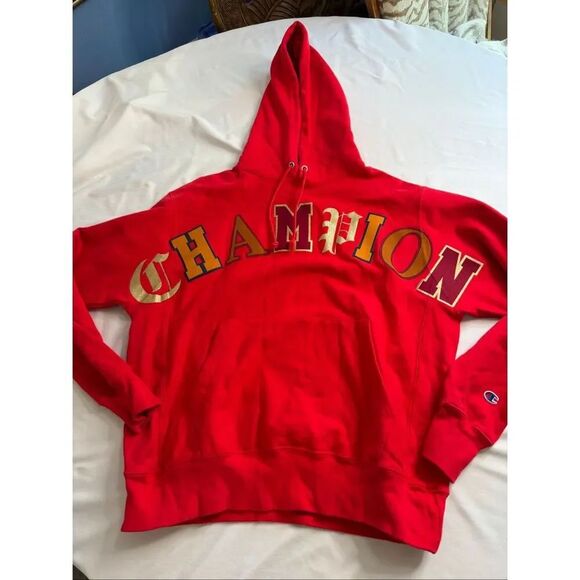 Champion Other - Vintage Champion Spellout Hoodie Red Old English Print Y2K Reverse Weave Large